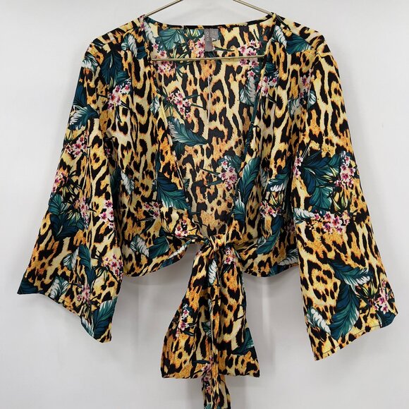 ASOS Plus Leopard & Floral Print Tie-Front Blouse — Size 20 NWT - Picture 1 of 6